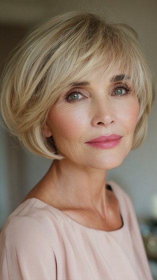 Softly Layered Blonde Bob with Face-Framing Bangs