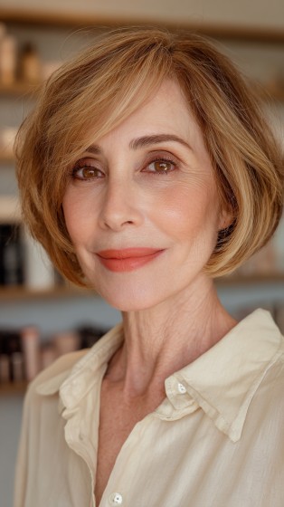 Softly Layered Golden Blonde Bob with Face-Frame Highlights