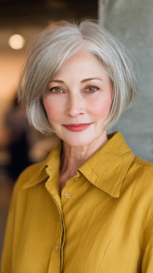 Softly Textured Silver Bob with Subtle Layers