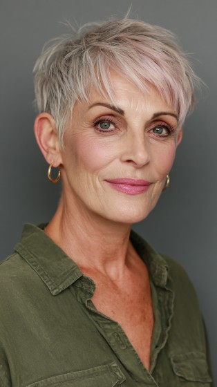 Stylish Short Textured Pixie with Subtle Pastel Highlights