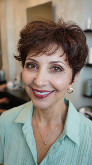 Textured Rich Brown Pixie Cut with Soft Volume