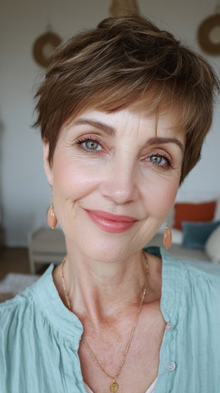 Textured Short Pixie Cut with Subtle Highlights