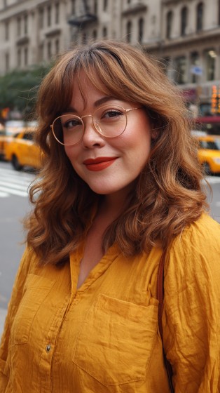 Warm Layered Waves with Soft Bangs