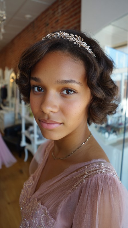 Charming Short Vintage Curls with Decorative Hairpin