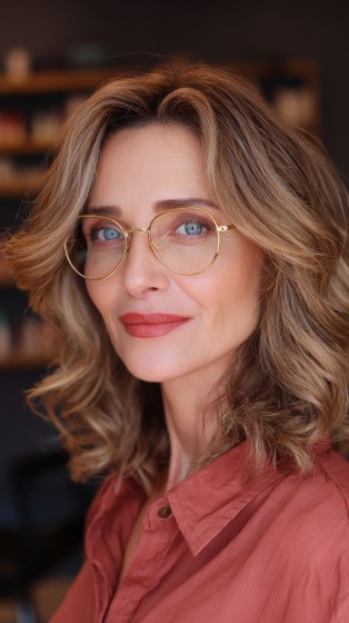 Beautiful Light Brown Curly Layers with Face-Enhancing Highlights