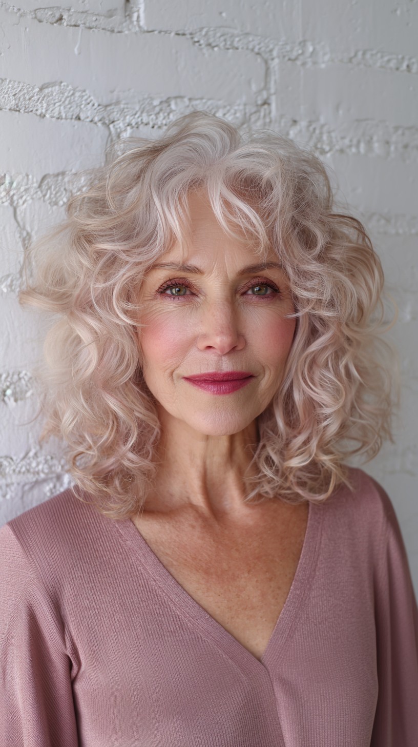 Beautiful Rose Gold Curly Hair with Defined Layers