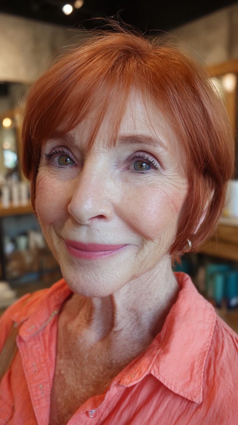 Charming Copper Rose Gold Short Bob with Delicate Bangs