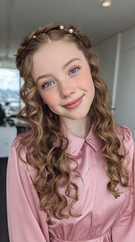 Charming Curly Half-Up Hairstyle with Elegant Twist
