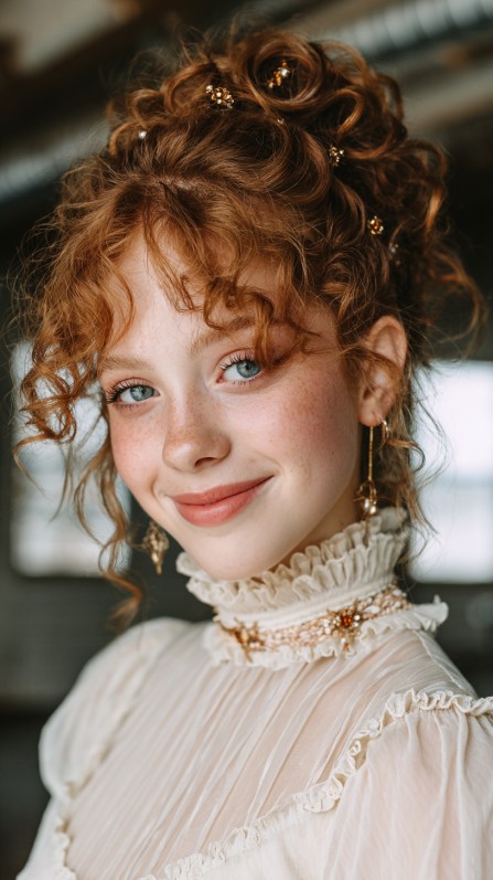 Charming Curly Updo with Delicate Hair Accessories