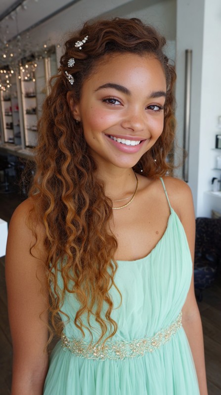 Charming Defined Curls with Sparkling Hairpins