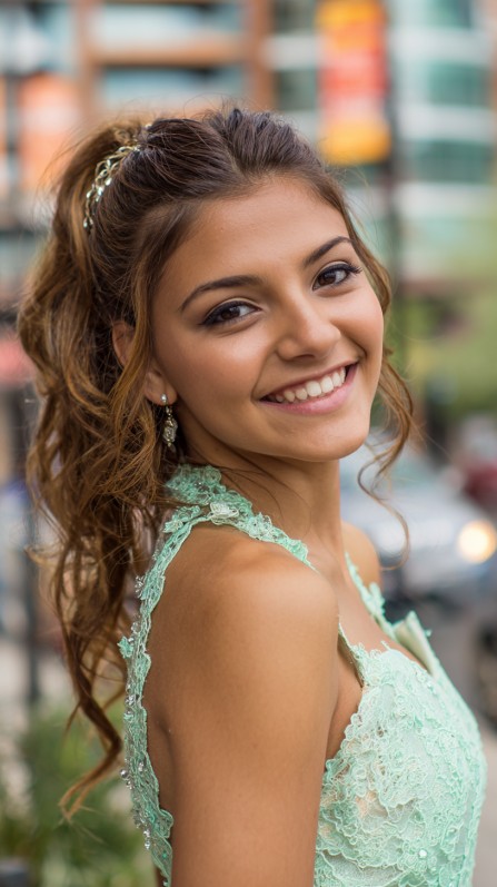 Charming Half-Up Curls with Delicate Hair Accessories