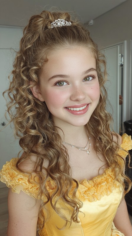 Charming Half-Up Curly Hairstyle with Sparkling Accessory