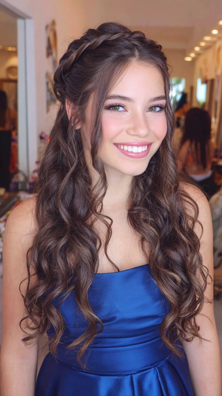 Charming Half Up Half Down Braided Quinceanera Hairstyle