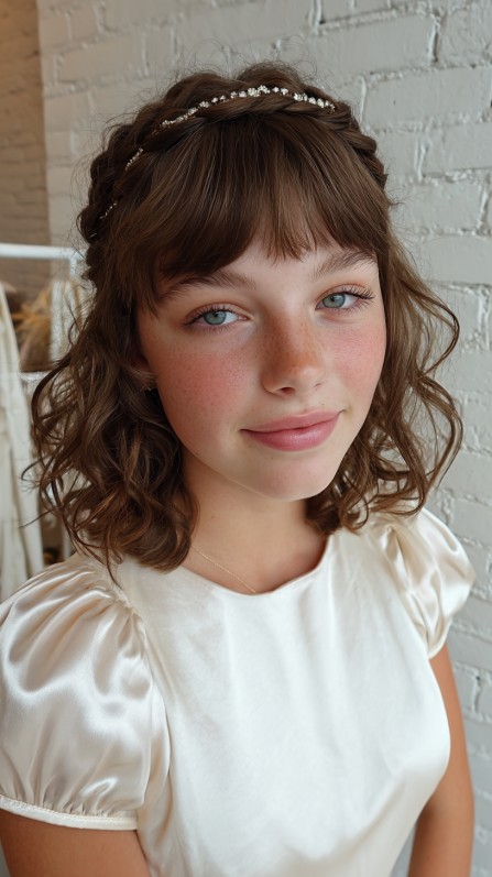 Charming Half Up Half Down Curly Quinceanera Hairstyle with Delicate Hair Accessory