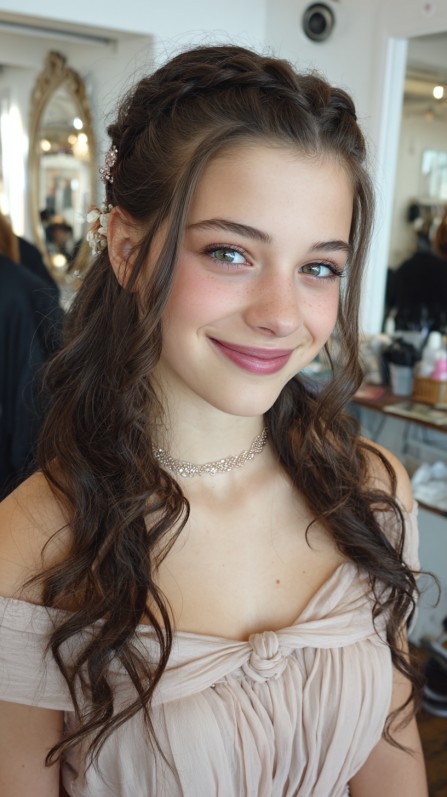 Charming Half-Up Twisted Braid with Loose Curls