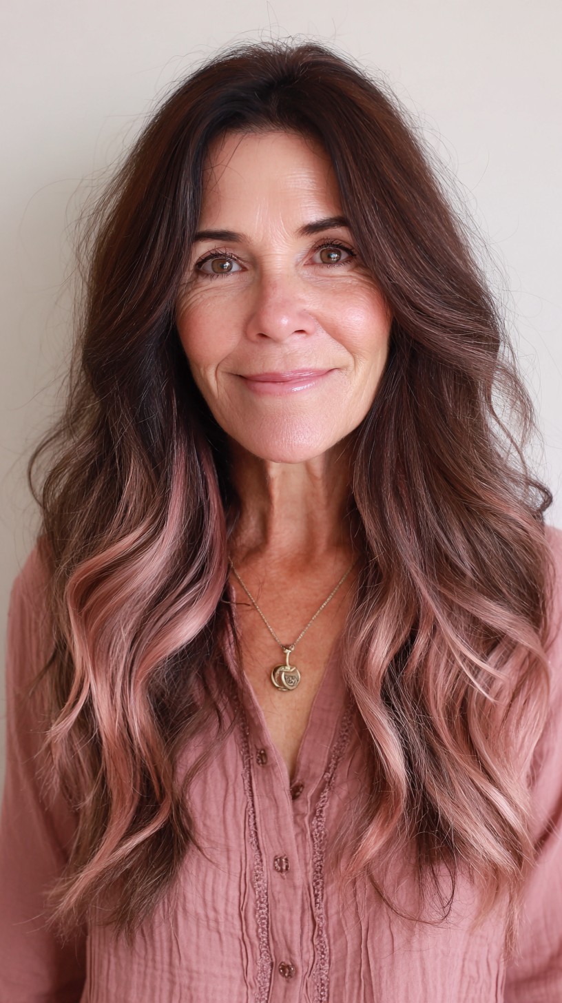 Charming Rose Gold Balayage with Soft Waves