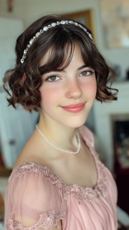 Charming Short Curly Cut with Delicate Hair Accessories