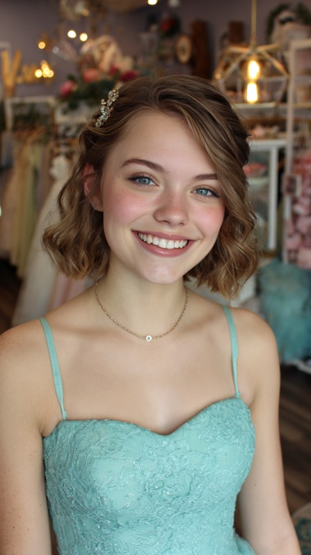 Charming Short Wavy Cut with Elegant Hair Accessory