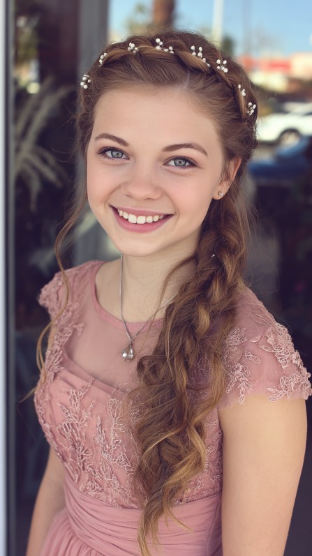 Charming Side Braid with Delicate Floral Accents