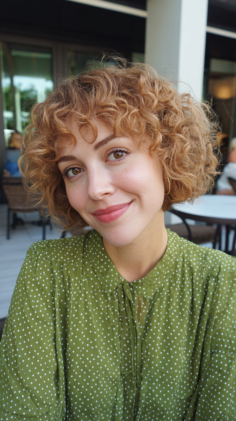 Charming Strawberry Blonde Curly Bob with Natural Volume