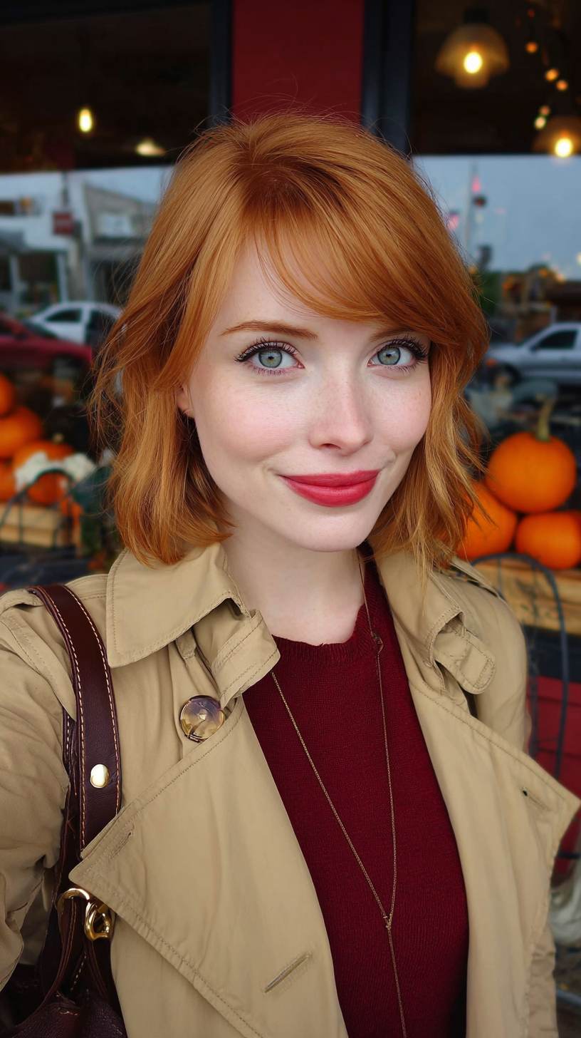 Charming Strawberry Blonde Textured Bob with Soft Waves