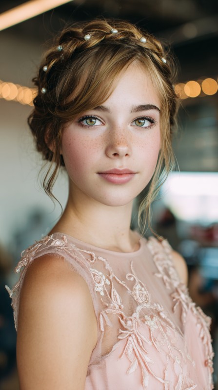 Charming Textured Crown Braid with Soft Tendrils