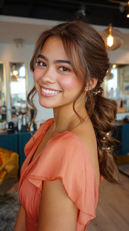 Charming Twisted Half-Up Hairstyle with Soft Waves