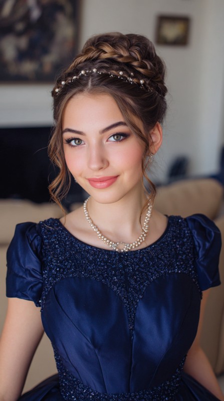 Chic Braided Updo with Soft Face-Framing Strands