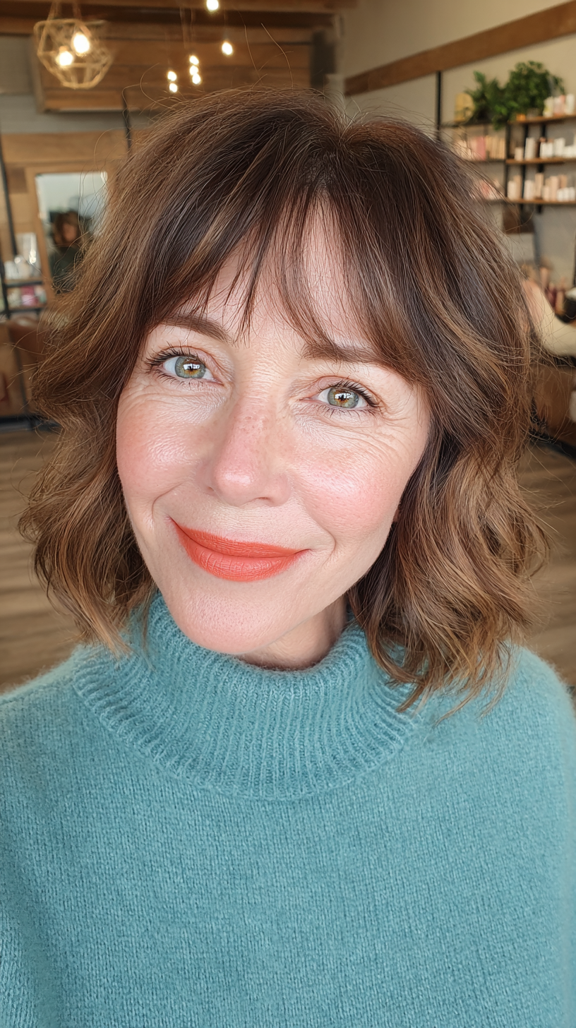 Chic Brunette Bob with Soft, Subtle Curls