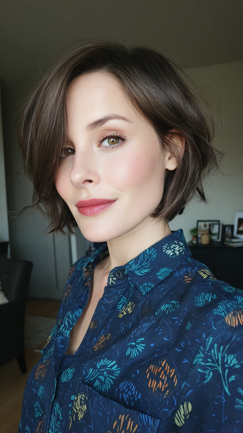 Chic Brunette Bob with Soft Textured Ends
