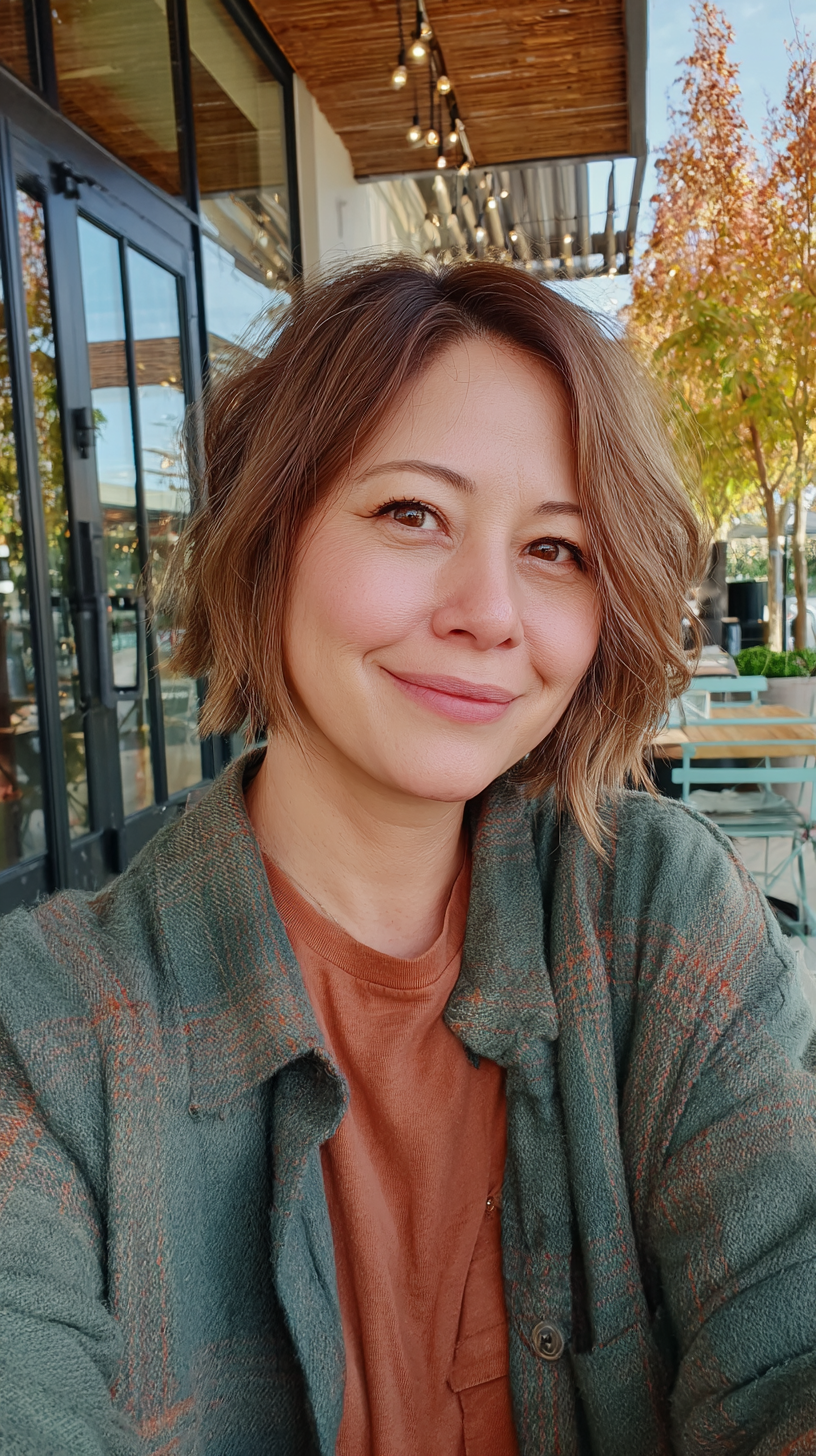 Chic Caramel Brown Layered Bob with Soft Waves