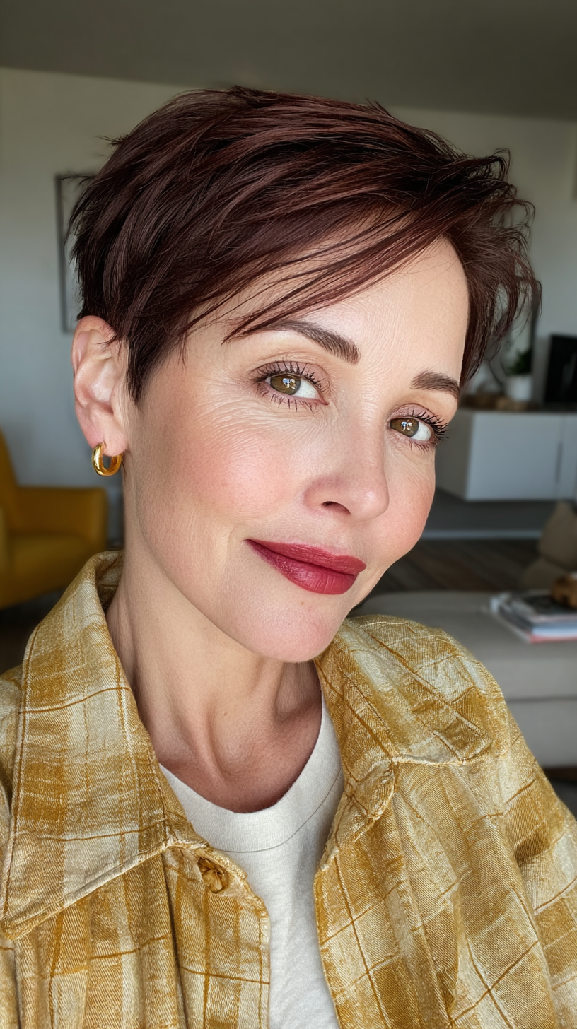 Chic Cherry Cola Pixie Cut with Soft Volume