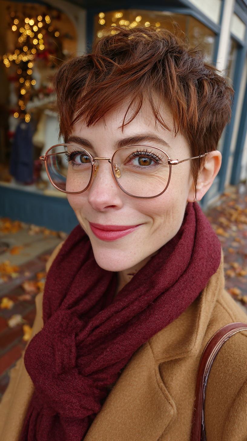 Chic Cherry Cola Pixie Cut with Textured Layers