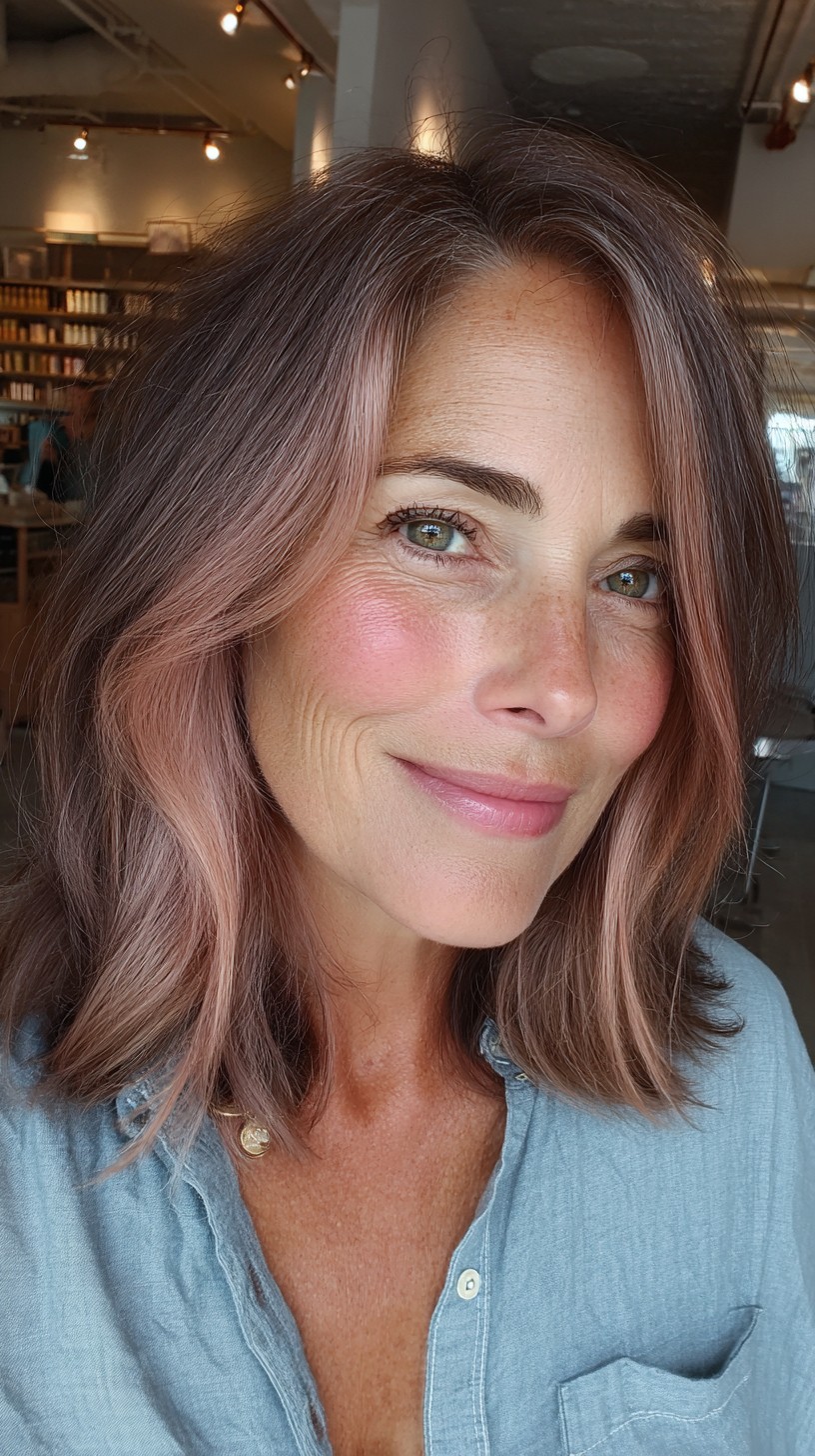 Chic Chocolate Rose Gold Shoulder-Length Waves