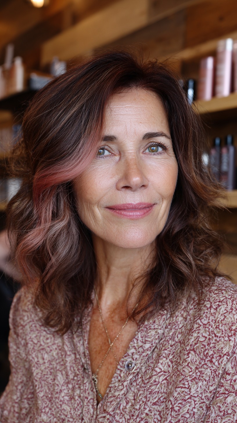 Chic Chocolate Rose Gold Waves with Subtle Highlights