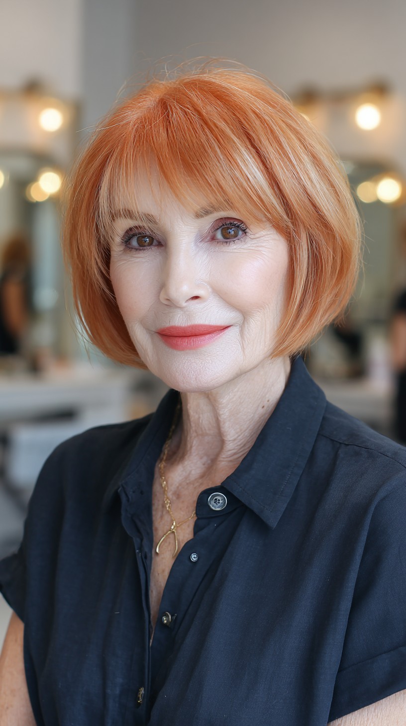 Chic Copper Rose Gold Blunt Bob with Subtle Textured Layers