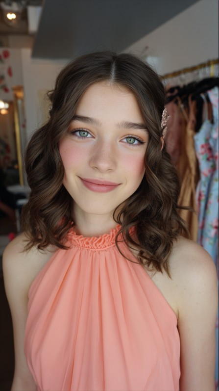 Chic Half Up Half Down Soft Curls with Floral Accent