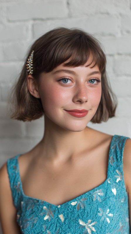 Chic Half Up Half Down Textured Bob with Elegant Hair Accessory