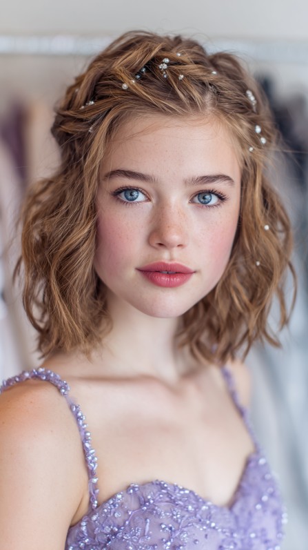 Chic Half Up Half Down Textured Waves with Braided Detail