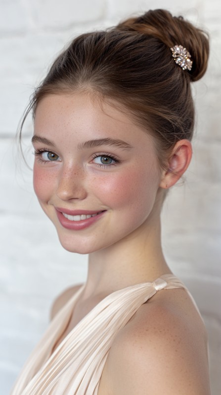 Chic High Bun with Soft Face-Framing Strands