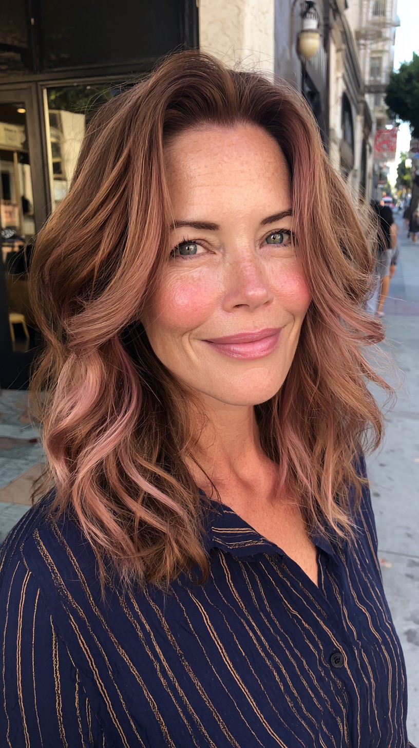 Chic Layered Rose Gold Waves with Subtle Dimension