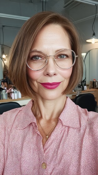 Chic Light Brown Blunt Bob with Subtle Layers
