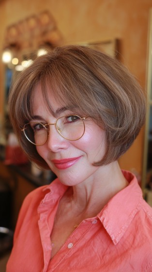 Chic Light Brown Rounded Bob with Soft Volume