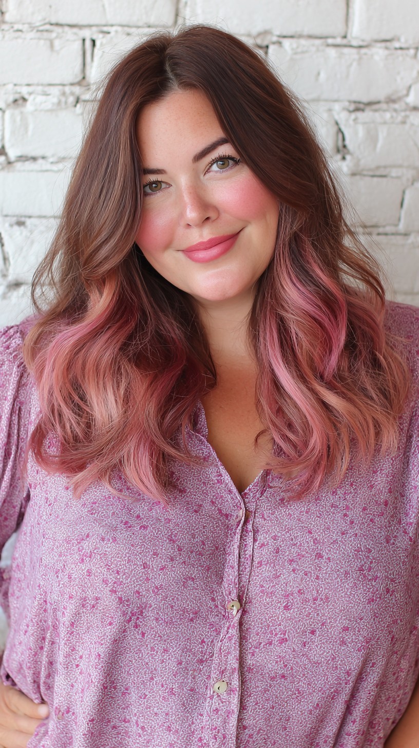 Chic Rose Gold Balayage with Soft Waves