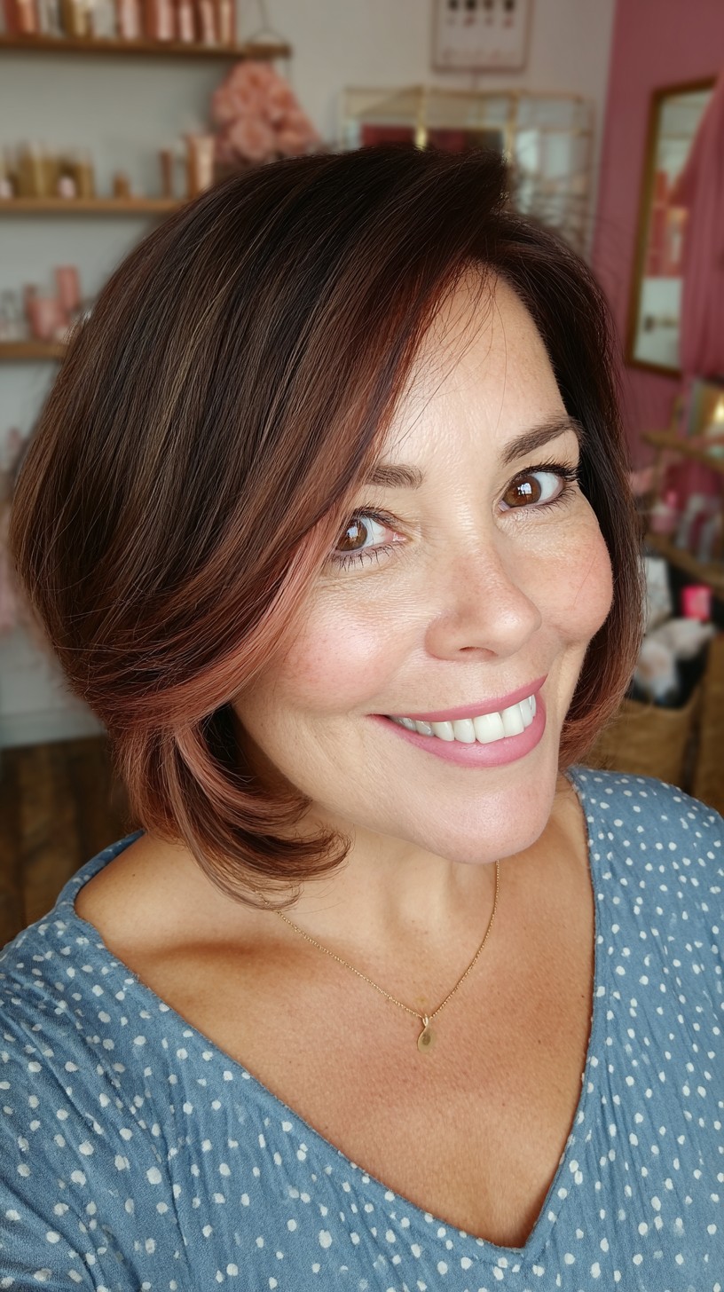 Chic Rose Gold Stacked Lob with Subtle Layers