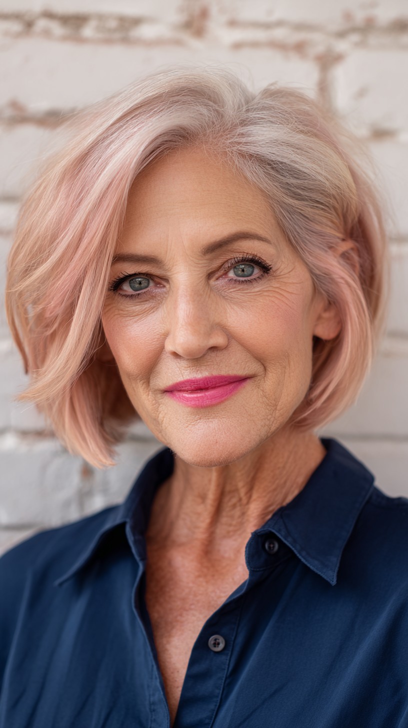 Chic Rose Gold Textured Bob with Soft Waves