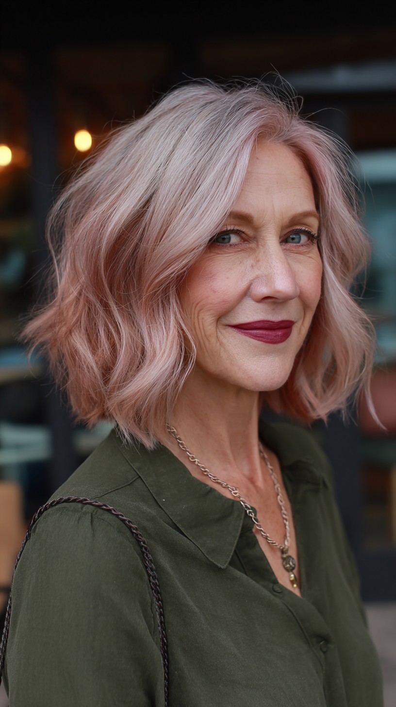 Chic Rose Gold Textured Wavy Lob