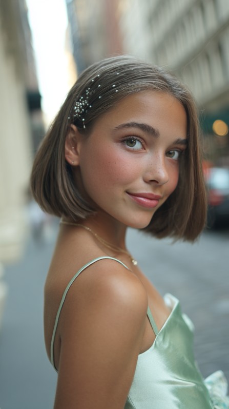 Chic Short Bob with Elegant Hair Accessories