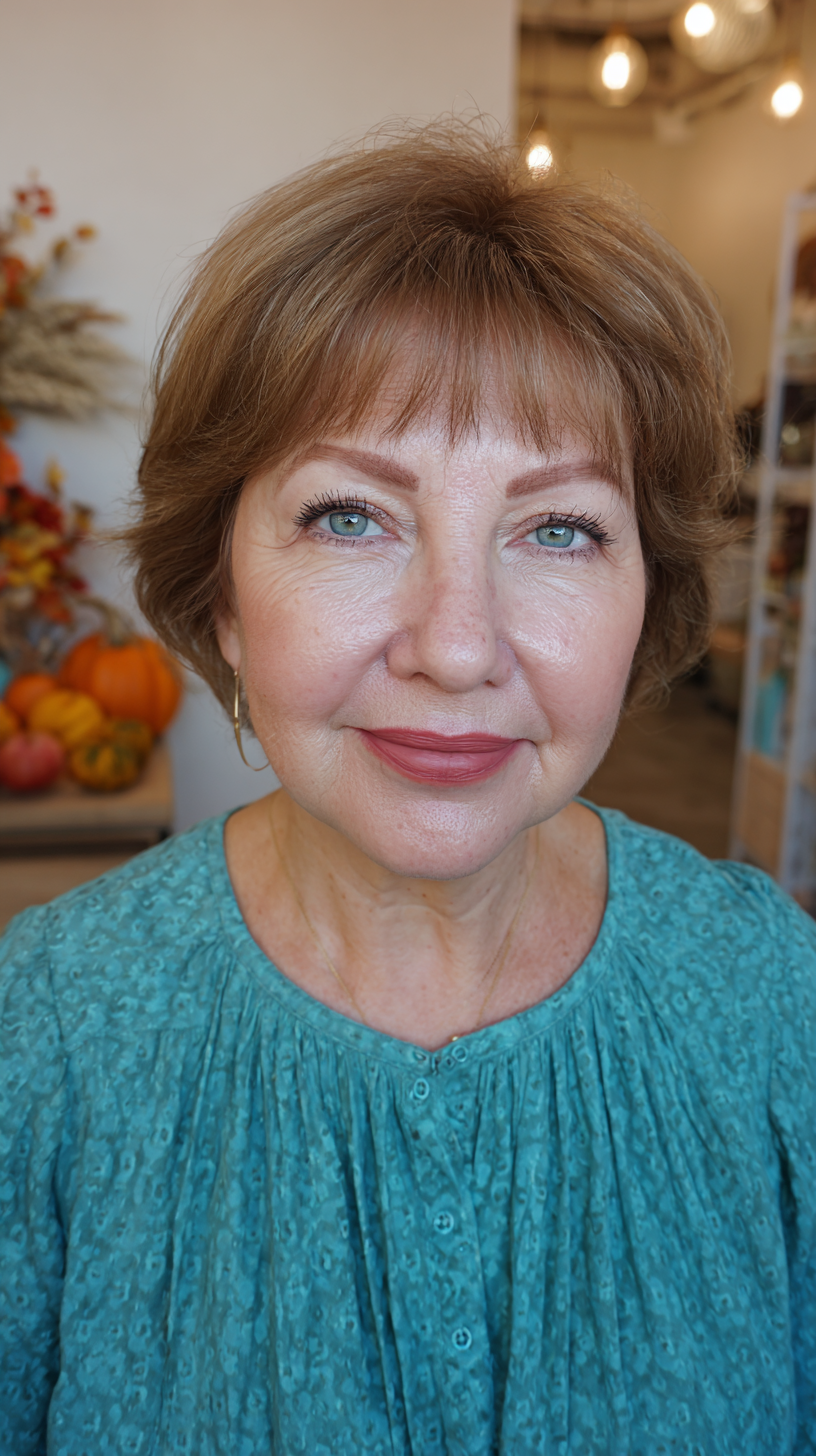 Chic Short Caramel Brown Cut with Subtle Volume