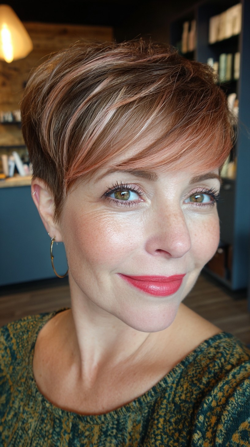 Chic Short Layered Cut with Rose Gold Highlights